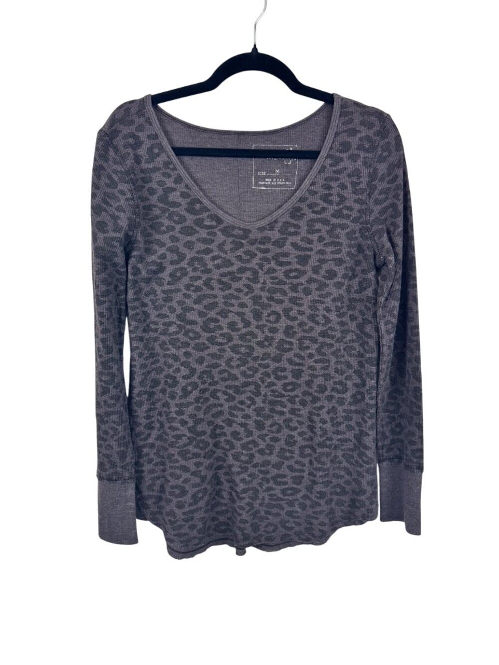 We The Free Gray Leopard Print Thermal Long Sleeve Top Size M